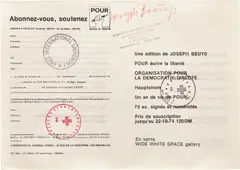 Joseph Beuys, Abonnez-vous POUR (S. 144), 1974, Stamped order form, with full margins