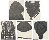 Terry Winters, Primitive Segments (S. 58-63), 1991, The complete set of five screenprints, on Echizen-Kizuki-Hosho paper, the full sheets, the sheets loose (as issued), with title page with screenprint, all contained in the original paper folio