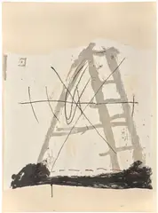 Antoni Tàpies, L'Echelle (The Ladder) (G. 160), 1967, Lithograph in colors, on Chiffon de Mandeure paper, folded (as issued), the full sheet