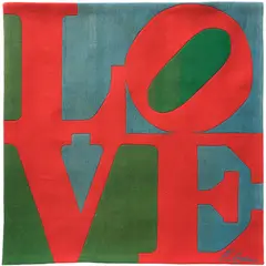 Robert Indiana, Classic Love, 1995, Monumental skein dyed, hand carved and hand tufted archival New Zealand woolen rug, with natural latex backing