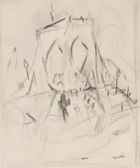 John Marin, Brooklyn Bridge, circa 1912, Unique graphite drawing, on laid paper