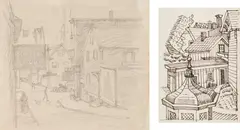 Stuart Davis, Gloucester Street Scene; and Untitled (Gloucester 17-16) (B. & R. 119 & 618), 1917; and 1936, One unique graphite drawing, on light wove paper to heavy handmade paper and one unique black ink drawing, on wove paper