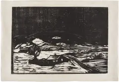 Snølandskap (Grosse Schneelandschaft, The Great Snow Landscape, Winter Night) (W. 134, S. 118) by Edvard Munch, 1898, Woodcut, on thin Japan paper, with full margins, offered Apr 2026