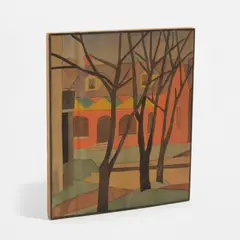 Blanche Lazzell, Three Trees, 1950, Original carved woodblock with hand-coloring