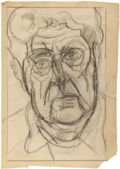 Leland Bell, Self-Portrait, circa 1970's, Unique graphite and charcoal study, on tracing paper, framed