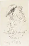 Maurice Brazil Prendergast, Untitled (Two Women), 1900, Unique ink drawing, on folded laid paper card