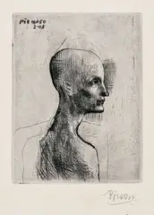 Buste d'homme (Bust of a Man), plate 4 from La Suite des Saltimbanques (Bl. 4, Ba. 5) by Pablo Picasso, 1905, Drypoint, on Arches laid paper, with full margins, offered Apr 2026