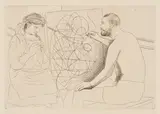 Pablo Picasso, Peintre et modèle tricotant, plate 4 from Le Chef-d'Oeuvre Inconnu (Painter and Knitting Model, plate 4 from The Unknown Masterpiece) (Bl. 85, Ba. 126), 1927, Etching, on wove paper, with full margins
