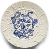 Visage de faune tourmenté (Tormented Face of a Faun) (A.R. 319) by Pablo Picasso, 1956, White earthenware round plate painted in colors with partial brushed glaze; ceramic, Madoura edition, sold Apr 2026