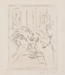 Alberto Giacometti, Bouquet aux deux portraits (Bouquet with Two Portraits) (L. 61), 1955, Etching, on Arches paper, with full margins