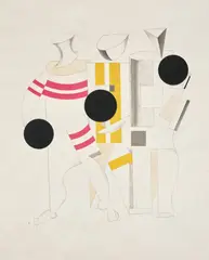 El Lissitzky, Sportsmänner, plate 6 from Figurinen, die Plastische Gestaltung der Elektro-Mechanischen Schau 'Sieg über die Sonne' (Sportsmen, plate 6 from Figurines, The Three-Dimensional Design of the Electro-Mechanical Show 'Victory over the Sun') (L.-K. 60, E. 66), 1920-21, Lithograph in colors, on strong white vellum paper, with full margins