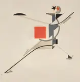 El Lissitzky, Neuer, plate 10 from Figurinen, die Plastische Gestaltung der Elektro-Mechanischen Schau 'Sieg über die Sonne' (New Man, plate 10 from Figurines, The Three-Dimensional Design of the Electro-Mechanical Show 'Victory over the Sun') (L.-K. 64, E. 70), 1920-21, Lithograph in colors, on machine-made wove paper, with full margins