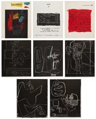 Le Corbusier, Série panurge (Panurge Series) (W. pp. 48-51), 1961-62, The complete set of five lithographs in black, on Rives BFK paper, the full sheets, with the accompanying title, text and colophon pages in colors, all loose (as issued), all contained in the original beige cloth-covered portfolio with printed cover