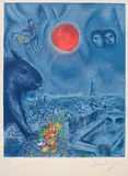 Marc Chagall, Le Soleil de Paris (The Paris Sun), by Charles Sorlier (M. CS 48), 1977, Lithograph in colors, on Arches paper, with full margins