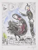 Marc Chagall, La Femme oiseau, plate 15 from Songes (The Bird Woman, from Dreams) (see C. bks 112), 1981, Etching and aquatint in colors, on Arches paper, with full margins