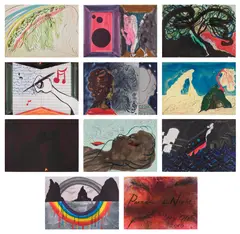 Chris Ofili, Paradise by Night, 2010, The complete set of 10 lithographs in colors, on Somerset Satin paper, the full sheet, with title page, colophon, index and 10 letterpress poems, all contained in the original blue Japanese cloth-covered portfolio