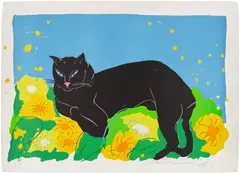 Walasse Ting, Black Cat, 1981, Lithograph in colors, on Arches paper, with full margins