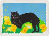Walasse Ting, Black Cat, 1981, Lithograph in colors, on Arches paper, with full margins