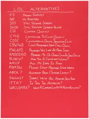 Scott Reeder, LOL Alternatives, 2014, Screenprint, on red paper, with full margins