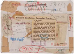 Vik Muniz, Verso (Trotsky, Bolshevist Minister of War, Photographed Recently in His Office in Moscow), 2008, Mixed media multiple comprising collage, graphite, colored pencil and stamps