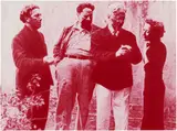Sam Durant, 1938, Mexico (André Breton, Diego Rivera, Leon Trotsky, and Jacqueline Breton), 2014, Unique colored pencil drawing in red, on wove paper