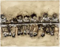 Kim Dingle, Untitled (Study for the Last Supper at Fatty's), 2006-7, Unique oil painting, on vellum