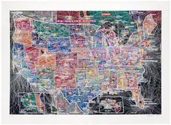 Paula Scher, USA Airline Routes, 2020, Digital pigment print in colors, on wove paper, with full margins