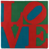 Robert Indiana, Classic Love, 1995, Monumental skein dyed, hand carved and hand tufted archival New Zealand woolen rug, with natural latex backing