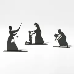 Kara Walker, The Bush; Skinny; and De-boning, 2002, The complete set of three free-standing, laser-cut stainless steel multiples, painted black, all contained in the original foam-lined box