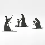 Kara Walker, The Bush; Skinny; and De-boning, 2002, The complete set of three free-standing, laser-cut stainless steel multiples, painted black, all contained in the original foam-lined box