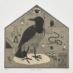 Tony Fitzpatrick, Crow House (L. P. p. 103), 1992, Etching and aquatint, on Rives BFK paper, with full margins
