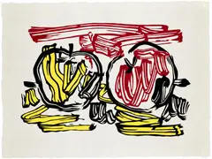 Roy Lichtenstein, Red Apple and Yellow Apple, from Seven Apple Woodcuts (C. 197), 1983, Woodcut in colors, on handmade Iwano Kizuki Hosho paper, with full margins