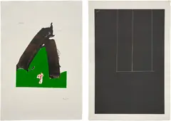 Robert Motherwell, Untitled, from The Basque Suite; and Untitled, from London Series I (E. & B. 88 & 89), 1971, One screenprint, on J.B. Green paper, and one screenprint in colors, on J.B. Green mould-made Double Elephant paper, with full margins