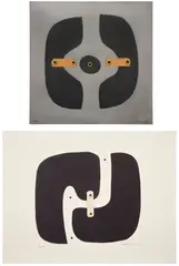 Conrad Marca-Relli, Multiple C; and Untitled No. 7, 1969, One mixed media multiple, on aluminum with canvas and metal grommets and one collage, of black and cream wove papers with canvas