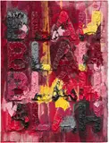 Mel Bochner, Blah, Blah, Blah, 2019, Monoprint with collage, engraving, embossing and oil paint in colors, on handmade and hand-dyed Twinrocker paper, the full sheet