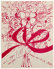 Andy Warhol, A Joyous New Year, circa 1950s, Offset lithograph in red, on wove paper, the full sheet, unframed