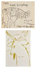 Happy Happy Everything; and Gold Goat (see F. & S. IV.89, see M. 6) by Andy Warhol, circa 1956 & 1961, Two offset lithographs in black and gold, on wove paper, the full sheets, sold Jun 2026