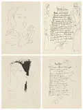 Pablo Picasso, Vingt poèmes de Góngora (Twenty Poems by Góngora): two plates (see Bl. 476-516, Ba. 761-62 & 769-70, see C. bks. 51), 1948, Two etchings and aquatint with attached text by Luis de Góngora y Argote, on wove paper watermarked Marais , with full margins, folded (as issued)