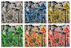 Kenny Scharf, Furungle, 2021, The complete set of six archival pigment prints in colors with screenprinted varnish and diamond dust, on Innova Etching Cotton Rag paper, the full sheets