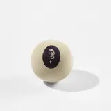 Tr Ericsson, Marcel Duchamp (Cue Ball), 2020, Dye sublimation print, on cast polyester resin multiple, with a 1 inch black rubber washer, contained in the original cardboard box