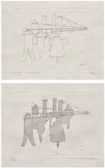 Marcel Duchamp, The Nine Malic Moulds: two states, from The Large Glass and Related Works, vol. I (S. 625a & 625c), 1965, Two etchings, on Japan paper, the full sheets