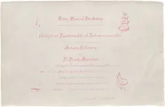 Certificat de Lecture, from Il Reale Assoluto (Degree in Reading, from The Absolute Reality) (S. 592) by Marcel Duchamp, 1964, Lithograph in rose, on Japan or Pescia paper, wtih full margins, offered Apr 2026