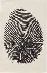 Piero Manzoni, Impronta pollice sinistro, from 8 Tavole di accertamento (Left Thumbprint, from 8 Works of Verification), 1960, Lithograph, on wove paper, with margins