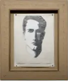 Nancy Becker, The Recurrent, Haunting Ghost (Man Ray's Rrose Sélavy), 2003, Unique graphite drawing, on two sheets of tracing paper, mounted to board with pins, contained in the original cardboard artist's frame