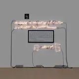 Joseph Kosuth, Small Explanations (That Refer and Construct), 2017, Unique warm white neon mounted directly on the wall, with two mounted and framed photographs, with transformers