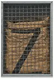 Yannis Kounellis, Untitled (Sack with Z), 2001, Multiple comprised of steel, glass, burlap sack and coal