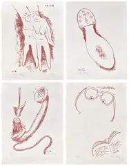 Man Ray, Il Reale Assoluto: four plates (The Absolute Reality) (A. 74D, 74E, 74G & 74L), 1964, Four lithographs in brown, on Japan paper, with full margins, accompanied by 11 prints, on wove paper, with associated documents in Italian, all contained in the original linen slipcase