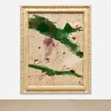 Julian Schnabel, Mi Vida es una Cumbre de Mentiras (Green Resin Picture), 1994, oil, resin, gesso and leather on canvas, in artist's frame