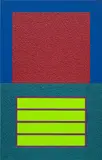 Peter Halley, Red Cell over Blue-Green Prison, 2009, acrylic, fluorescent, pearlescent acrylic and Roll-a-Tex on canvas