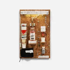 Tom Sachs, Vodka Dispenser, transformer, fluorescent light, cups, vodka bottle, pump, plywood and mixed media